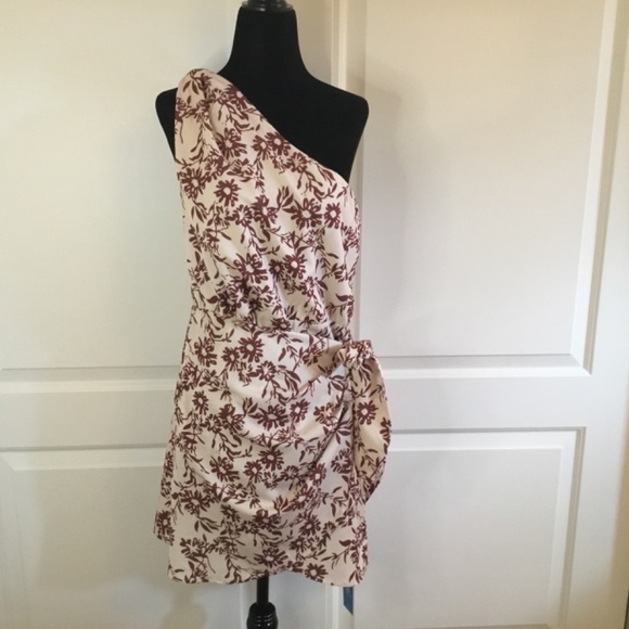 Women's One Shoulder Floral  Print Self-tie Mini Dress - Picture 4 of 9